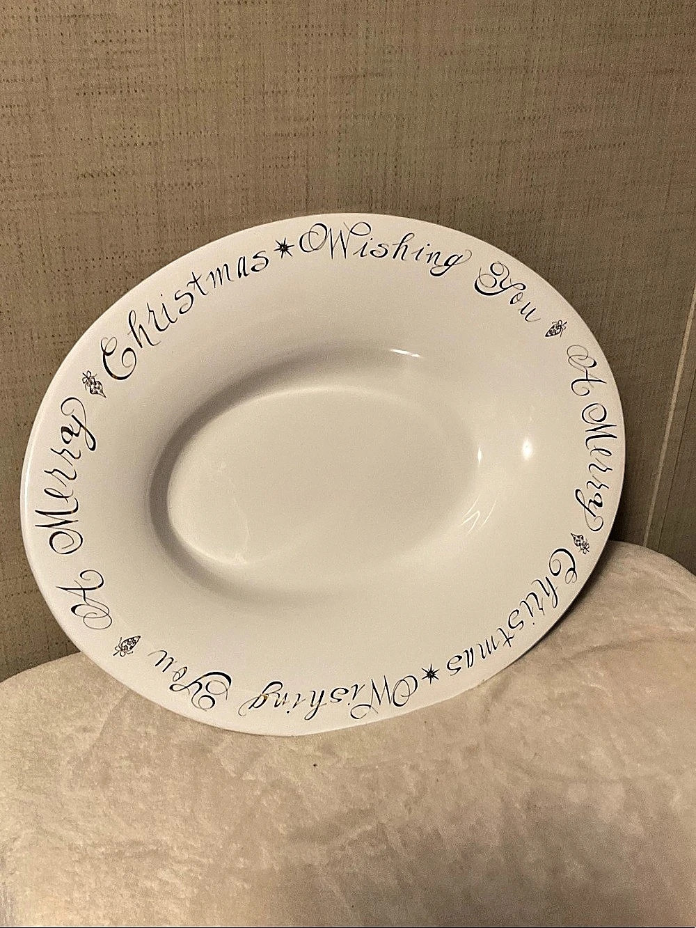 Antica Fornace Wishing You a Merry Christmas Oval Platter White